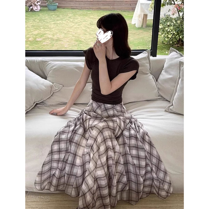 美式复古设计感撞色不规则条纹半身长裙女新款高腰a字长裙大摆裙|undefined