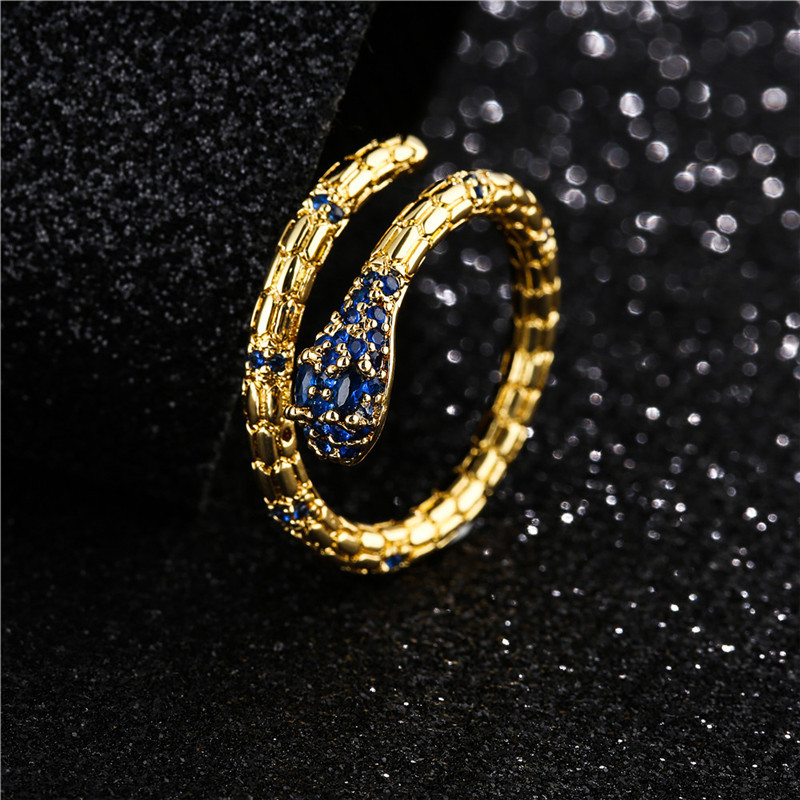 fashion red blue green eye micro-inlaid zircon snake opening ring