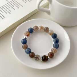 原创天然黑金超七蓝金石手串925纯银小众高级感转运招财手链轻奢