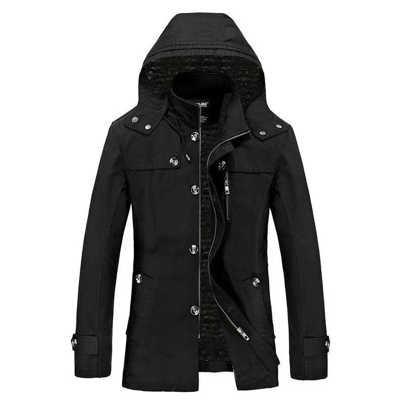 2024 зимняя и осенняя мужская одежда с бархатным толстым плащом большого размера с шляпой можно снять для отдыха