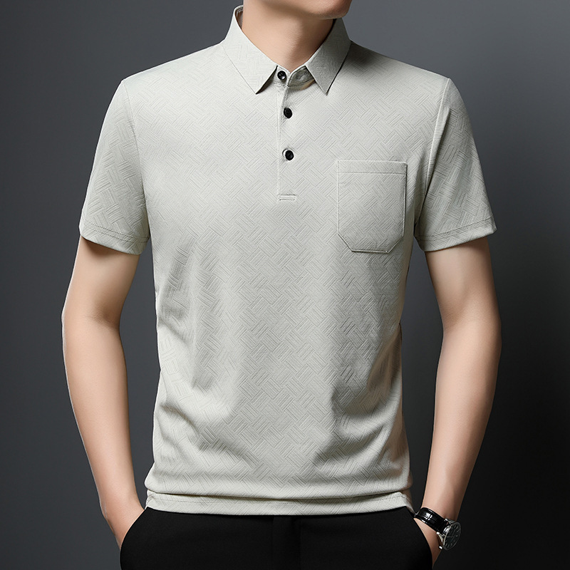 2025 Cotton Skin-Friendly Breathable Antibacterial Short-Sleeved T-Shirt Men's Real Flap Pocket Pants Polo Short-Sleeved Accessible Luxury Casual Sports T-Shirt