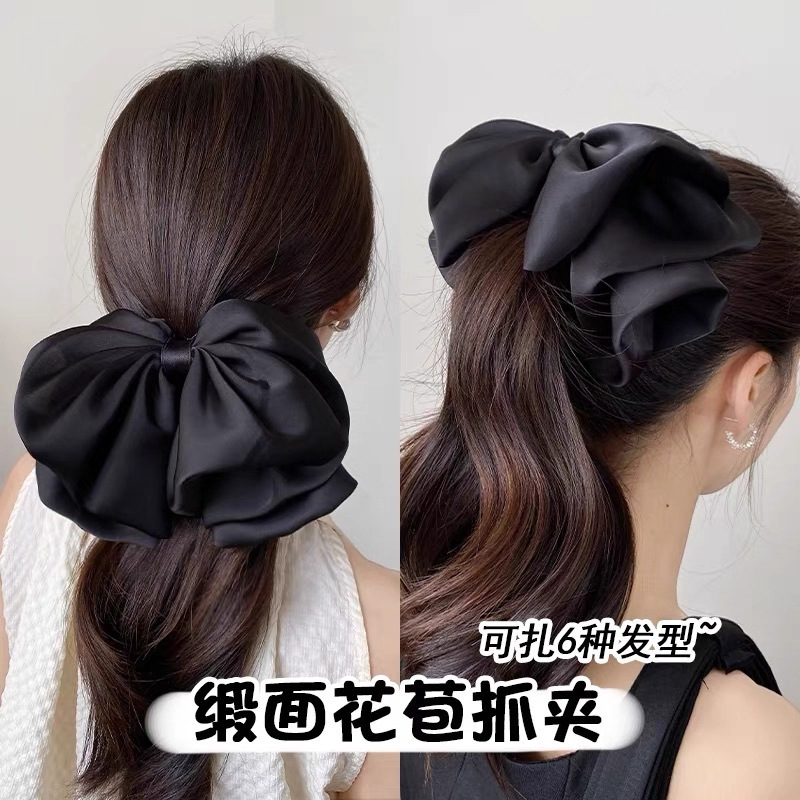 法式缎面蝴蝶结花苞抓夹女后脑勺蓬松显发量马尾夹高级感气质发夹|undefined