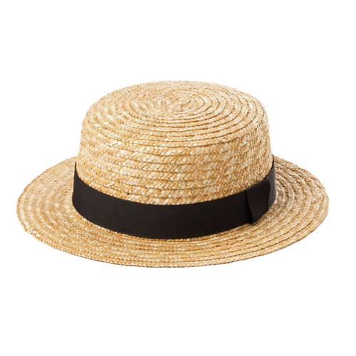 Flat-topped straw hat for women, summer casual vacation beach hat, wheat straw sun hat, British-style top hat