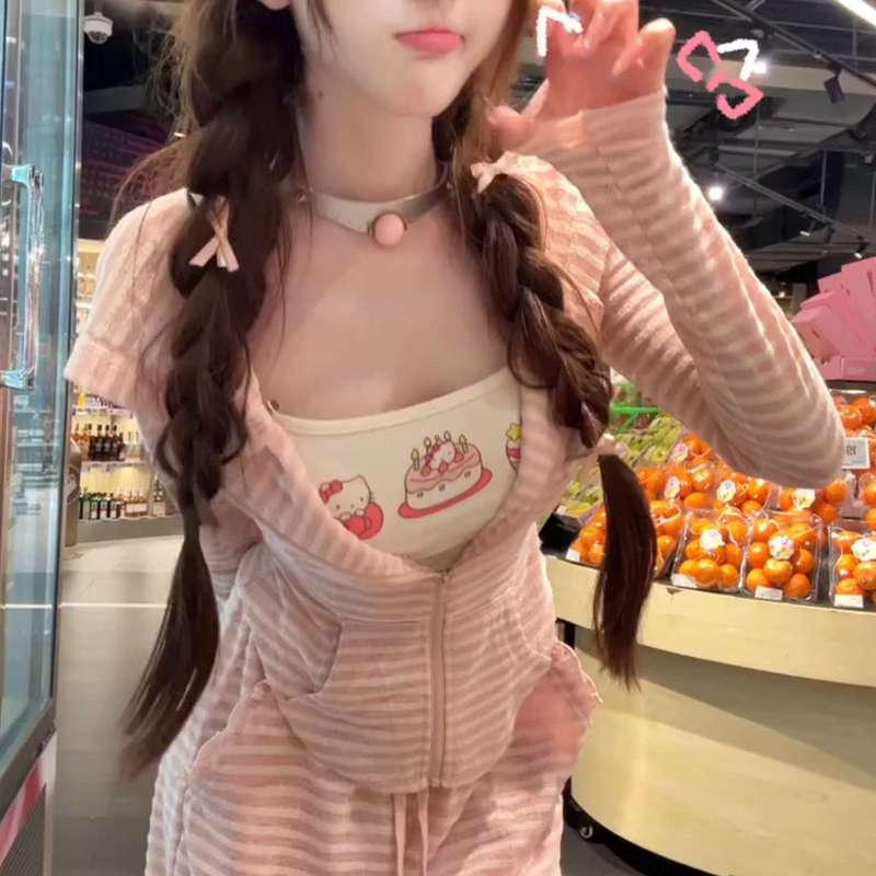 甜美少女条纹家居服睡衣女款春秋季2025新款大码舒适长袖长裤套装|undefined