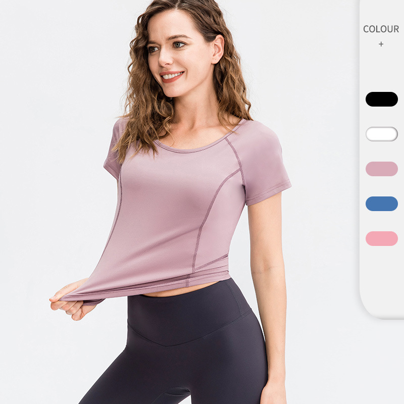 Women's Fitness Short-sleeved Round Neck Tight Quick-drying Sports T-shirt Stretch Running High Waist Yoga Clothes Top 02215 Women's Fitness Short-sleeved Round Neck Tight Quick-drying Sports T-shirt Stretch Running High Waist Yoga Clothes Top 02215
