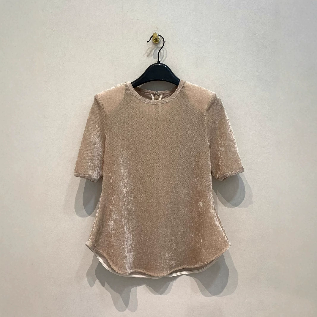 Сухой журавль весенний и летний голый цвет кожи бархатный текстура полупрозрачной сетки эластичная рубашка тонкая и модная футболка