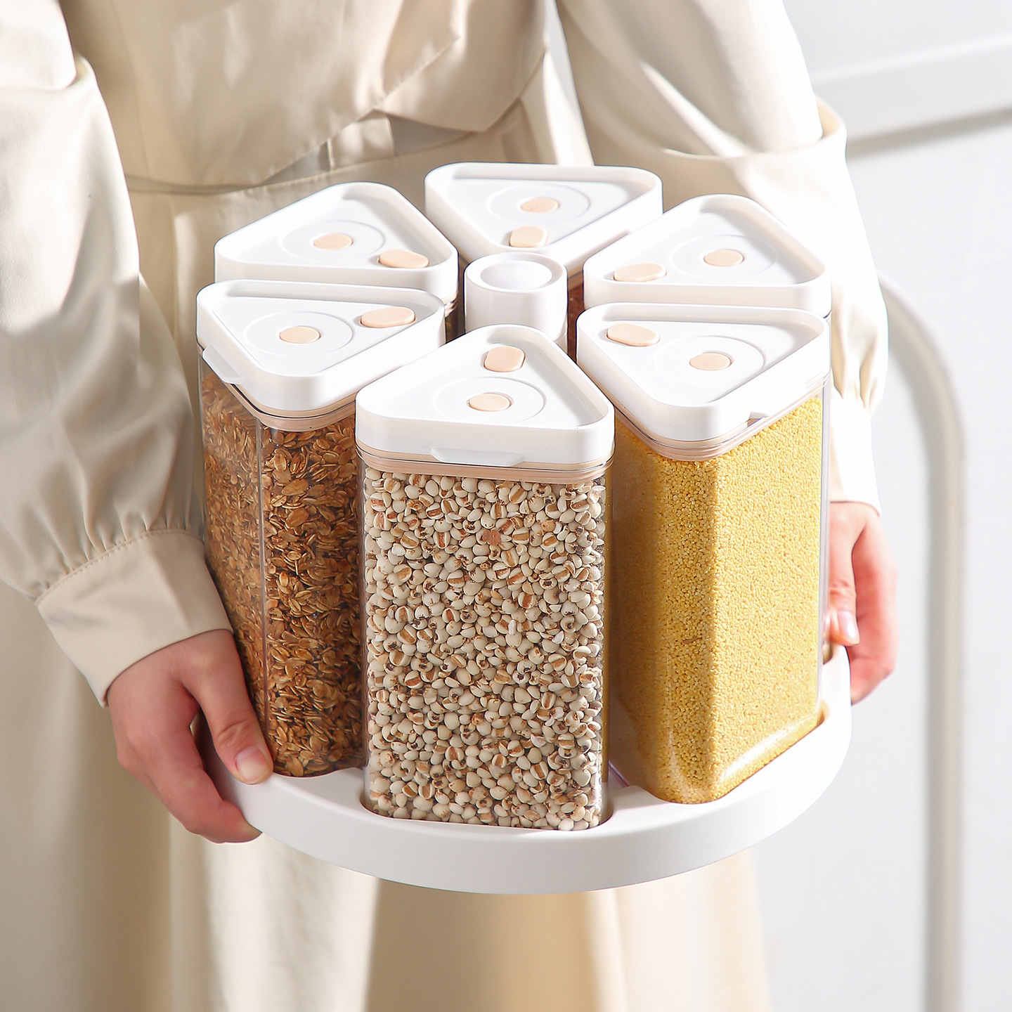 Plastic Vacuum Rotating Food-Grade Sealed Jar for Grains, Nuts, Candies, Snacks, Storage Jar, Moisture-Proof and Insect-Proof