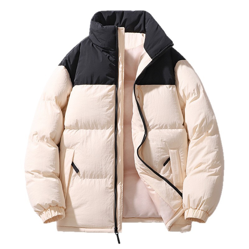 Trajes de algodón de pluma transfronterizos para hombres y mujeres invierno 2025 nuevas parejas de cuello de pan chaqueta de algodón gruesa se puede abrir