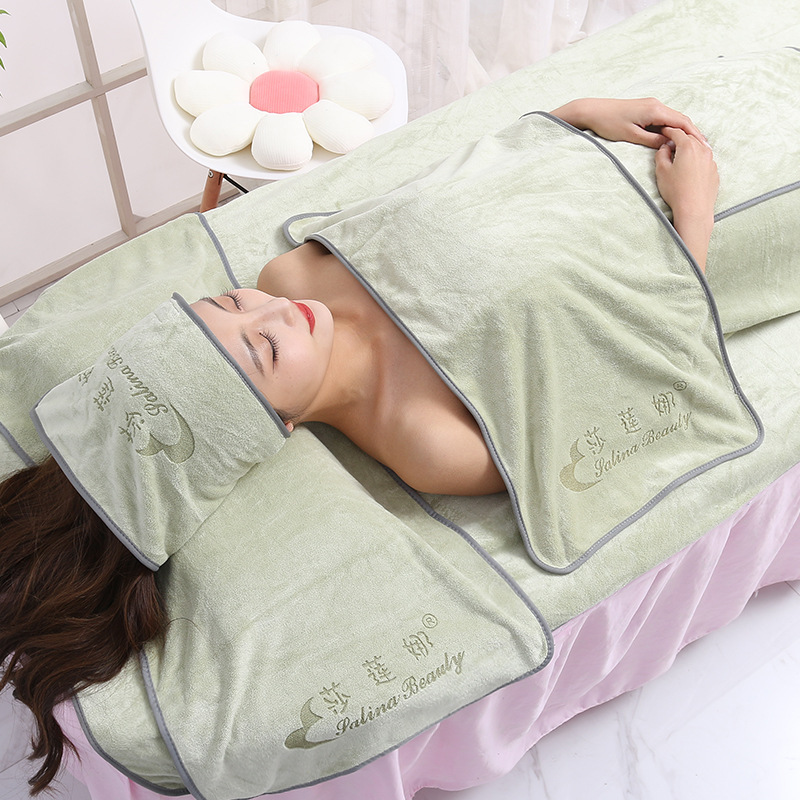 Beauty salon high-end towel pillow towel headscarf bed towel bath skirt five-piece set soft lint-free processing printed LOGO