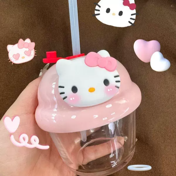 Pink mini cup + cat 1 three-dimensional sticker - pink