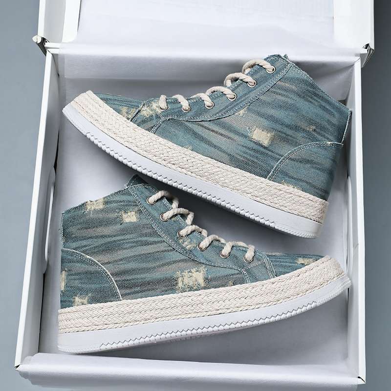 남성 신발 2025 여름 새 운동화 통기성 유행 하이 탑 캐주얼 유행 신발 남성 미끄럼 방지 스포츠 다목적 캔버스 신발