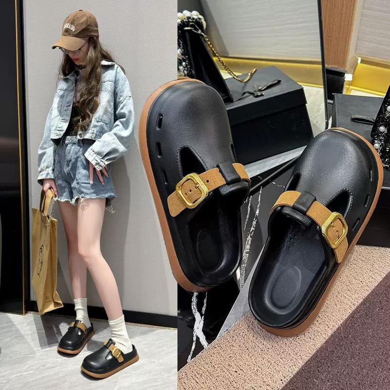 勃肯鞋女2025春夏新款一脚蹬休闲复古凉拖厚底防滑静音室内女拖鞋