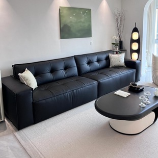 Mid-Century Style Toast Sofa Black Simple Cloud Tofu Block Italian Minimalist Small Apartment Living Room Straight Row Three-Seater
