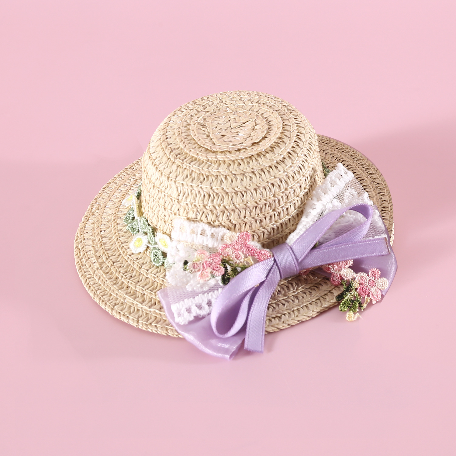 2024 Sombrero de paja para mascotas, ratán tejido, linda flor, lazo, princesa, sombrero para el sol, hada de las flores, gato, perro, tocado