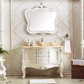 欧式橡木浴室柜实木洗手脸盆柜组合落地式洗手池美式洗漱台大理石