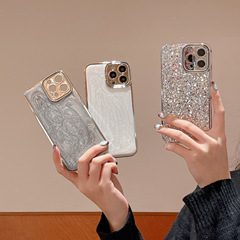 電気めっきのフラッシュパウダーのスパンコールは16promaxアップルのiPhone15の携帯電話の携帯電話の純色の13セメントの紋様の14を適用します。