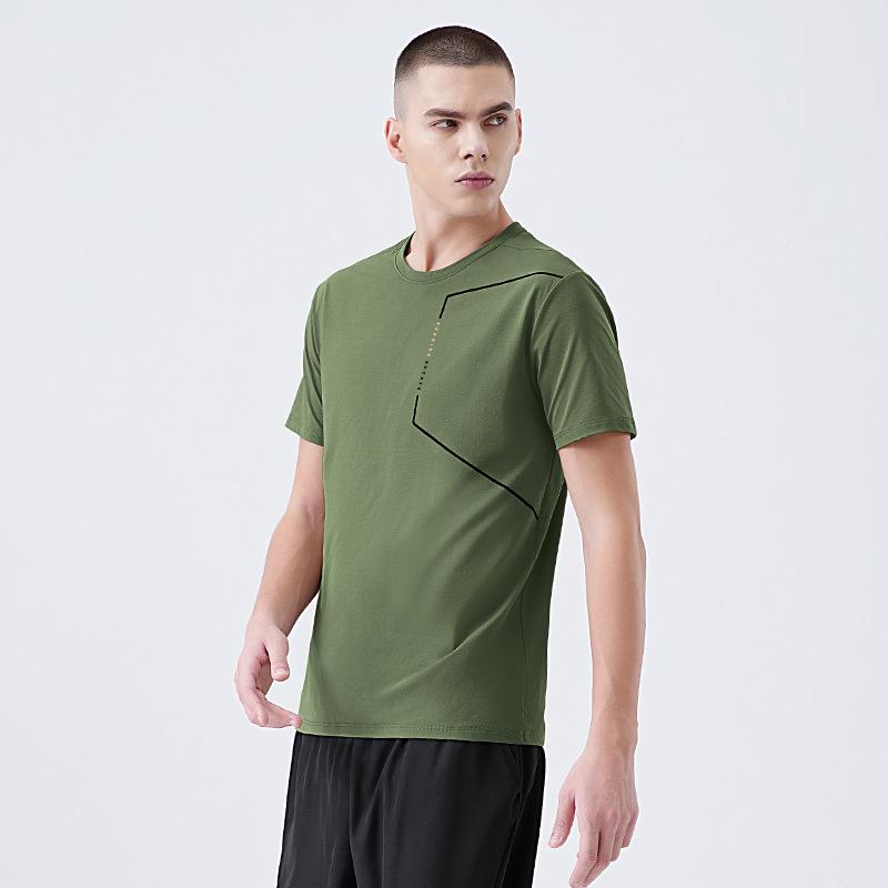 Camiseta deportiva informal de manga corta para hombre, estilo nuevo de verano, transpirable, de secado rápido, para correr y hacer ejercicio, estilo europeo y americano, para comercio exterior transfronterizo.