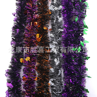 Wholesale Celebration Halloween Tinsel Top Bright Black Orange Pumpkin Halloween Hanging Color Strip Ribbon Decoration