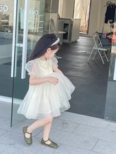女童23夏季新款连衣裙刺绣娃娃领超柔网纱裙仙仙公主裙生日礼服裙