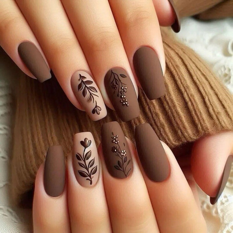 Autumn and Winter Frosted European and American Wear Armor Brown Advanced Texture Mid-length Ballet Armor False Nail Patch Manicure TA61 Autumn and Winter Frosted European and American Wear Armor Brown Advanced Texture Mid-length Ballet Armor False Nail Patch Manicure TA61