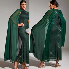 性感雪纺拼接亮片连衣裙欧美外贸跨境女装速卖通亚马逊舞会晚礼服