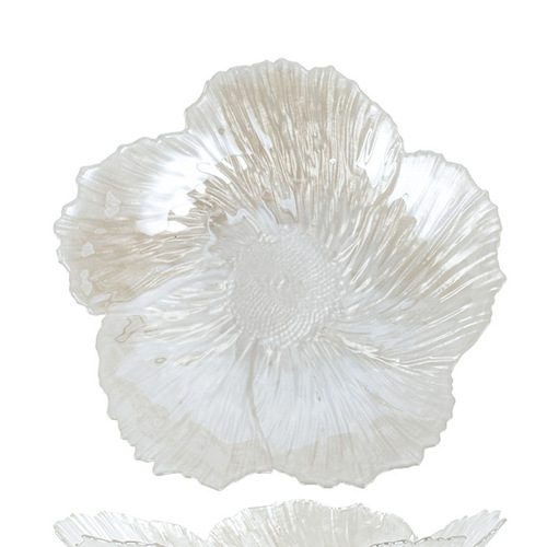 Nordic Flower Crystal Glass Fruit Bowl Set for Home, High-end Snack Plate, Pearlescent Simple Candy Plate
