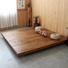 中式老榆木榻榻米床民宿酒店落地式矮床实木家具卧室双人床地台床