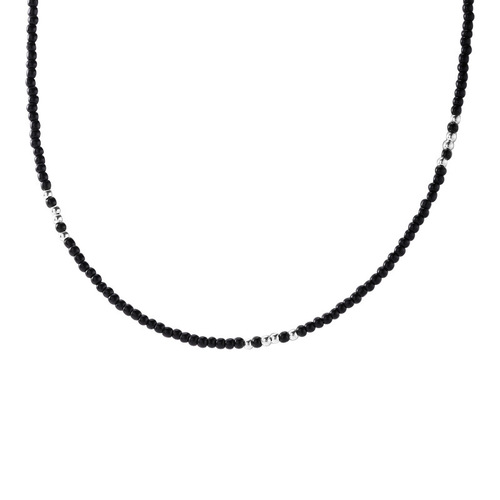 925 silver Korean blogger fever the same natural black agate stone beaded necklace fashionable and versatile stacked collarbone chain