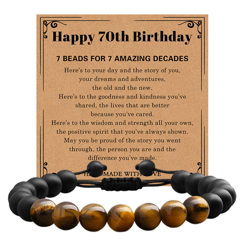 30/40/50/60/70/80th Birthday Gift Bracelet Natural Tiger Eye Bracelet Frosted Stone Card Bracelet