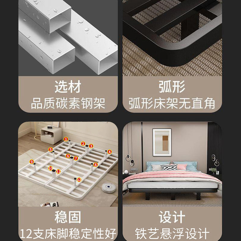Cama de suspensión simple hierro forjado costilla cama de acero colgante cama de lujo ligera cama de marco de hierro doble cama de marco de hierro cama de hierro forjado