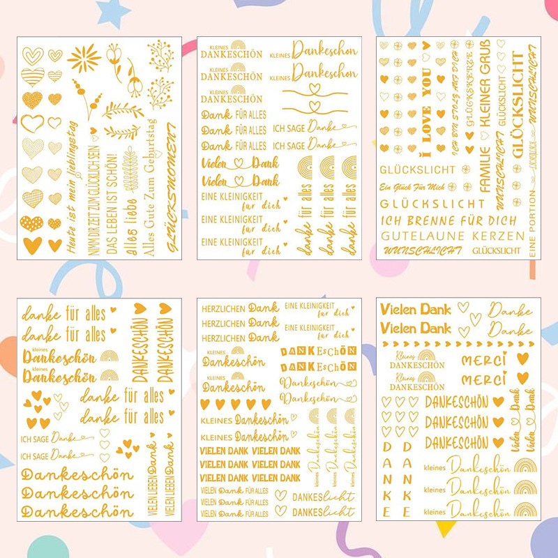厂家直批德语生日主题蜡烛水贴纸DIY烫金彩印渐变水装饰创意