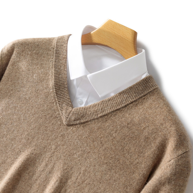 24 Autumn and Winter All Wool Knitwear Men's Loose plus size Bottoming Shirt Men's V-neck Pullover Cashmere Sweater
