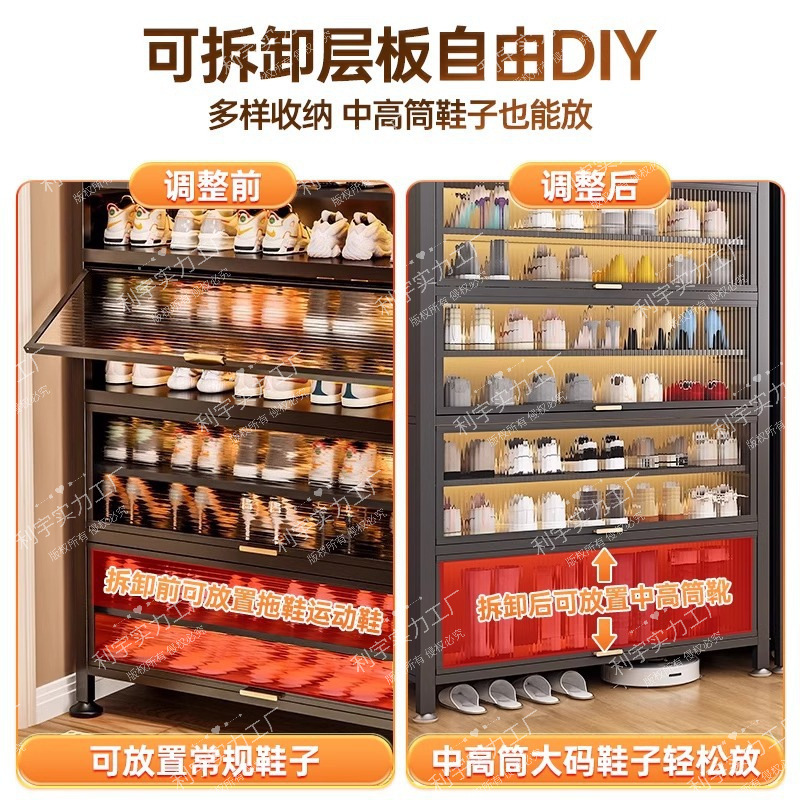 Balcony Wrought Iron Storage Cabinet Shoe Cabinet for Home Use Fully Enclosed Entryway Cabinet Multi-Layer Shoe Rack Steel Indoor Doorway