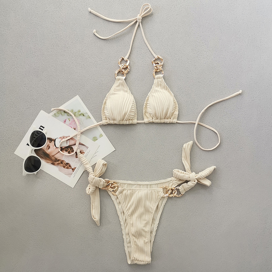 Beach Occasion Solid Color Pattern Women's Solid Color 2 Piece Set Bikinis