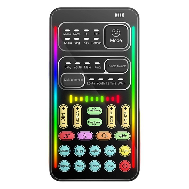 Teléfono móvil computadora transmisión en vivo mini tarjeta de sonido cambiador de voz con un solo clic música americana juego de pollo ancla Grabación de karaoke cambiador de voz