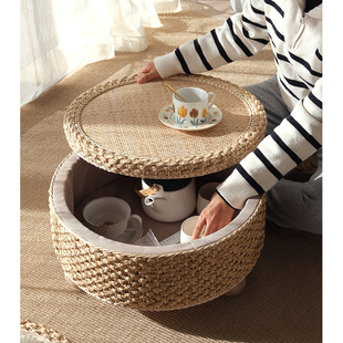 Making a Living Rattan Small Coffee Table Tatami Small Table Balcony Bay Window Tea Table Creative Tea Table Storage Low Table Kang Table