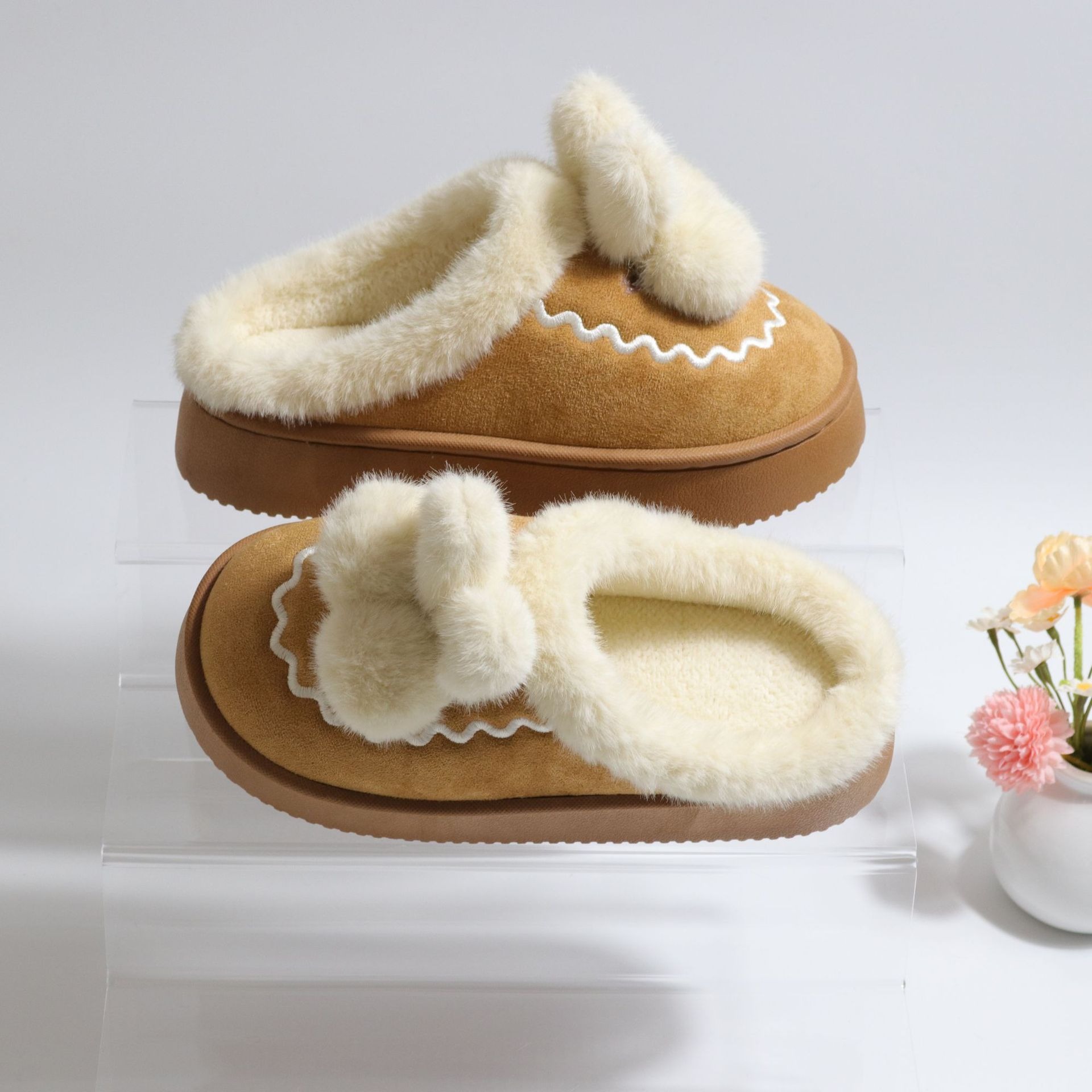 Zapatillas de algodón de felpa gruesa para mujer, personalización de comercio exterior de otoño e invierno, más nuevas zapatillas de algodón cálido para el hogar de terciopelo