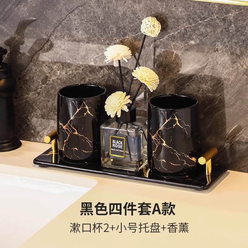 Baños del hotel con oro pintado set de lavado de comercio exterior creativo de mármol botella de emulsión enjuague bucal accesorios de baño