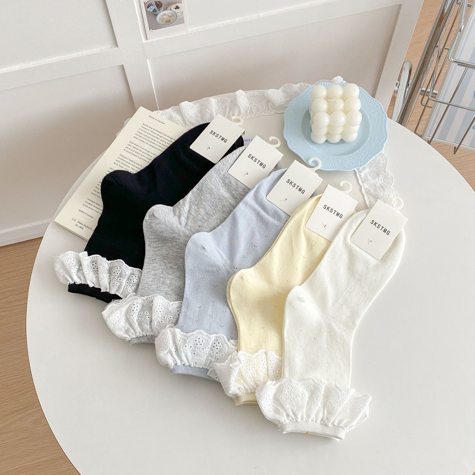 蕾丝花边袜子女中筒袜春夏薄款纯-棉日系少女jk芭蕾风洛丽塔长筒