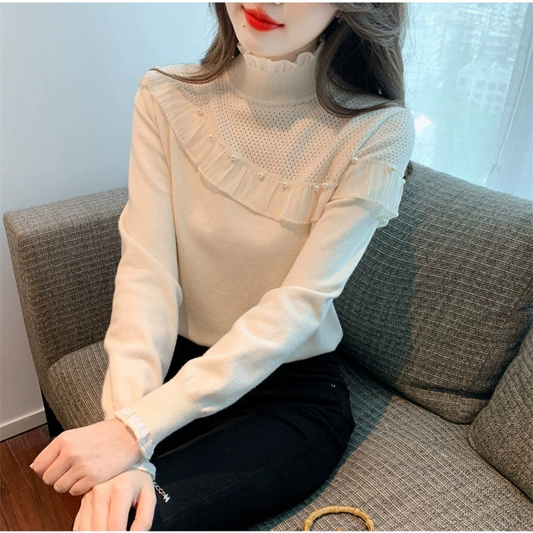 Xiaosiangfeng полувысокий воротник женский свитер вязаный свитер осень-зима 2024 новый абрикосовый цвет с длинными рукавами и рубашкой