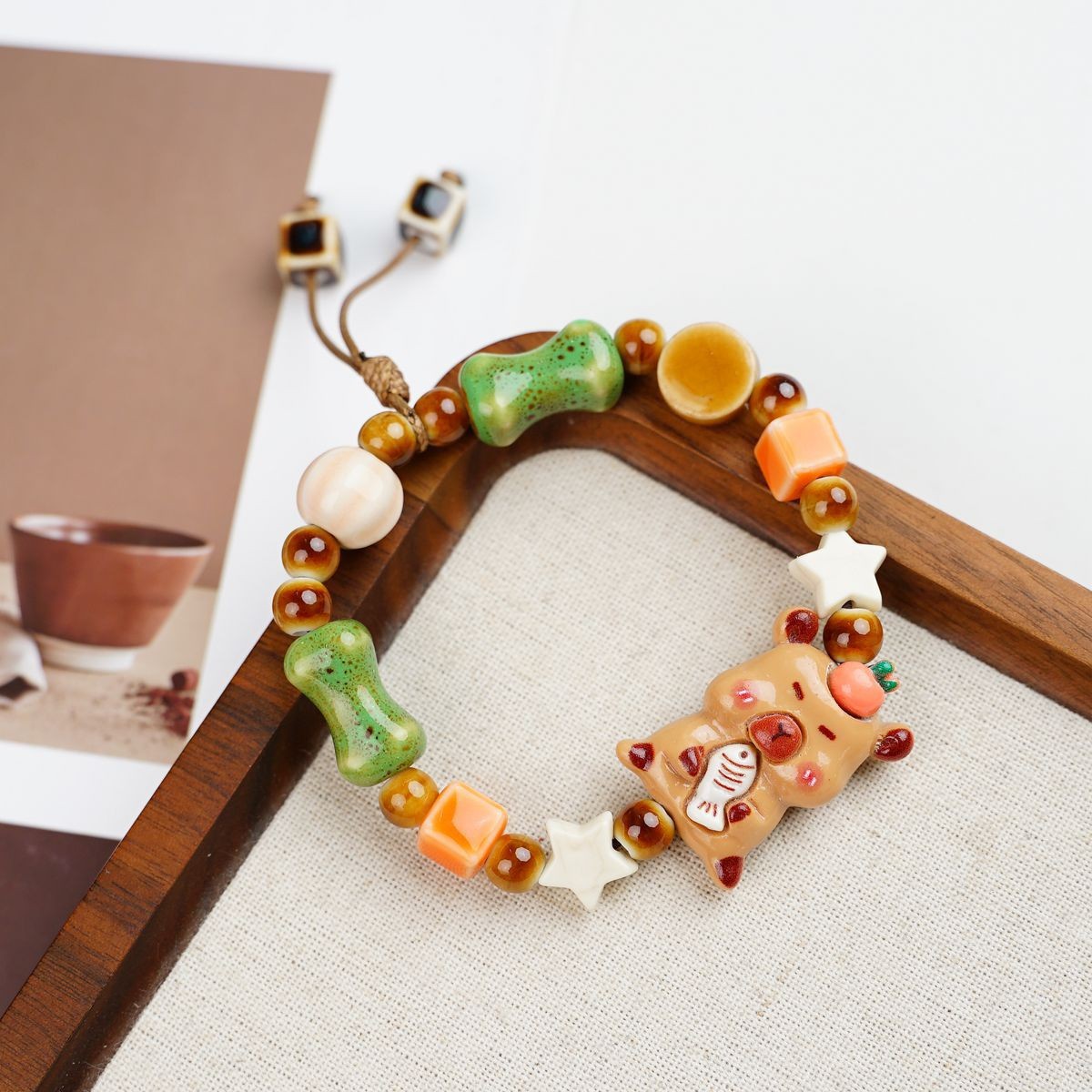 Jingdezhen pulsera de cerámica de verano mujer alta sensación galletas serie de gatos nicho diseño universal pulsera alta sensación