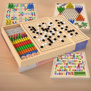Wooden Flying Chess Checkers Gobang Multifunctional Toy Adult Children Student Desktop Game Anti-slip