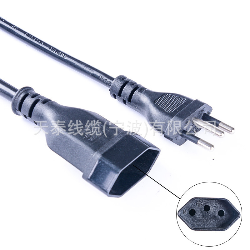 三芯巴西电源线 巴西标公母头 巴西规电源线 巴西插头插座插头线