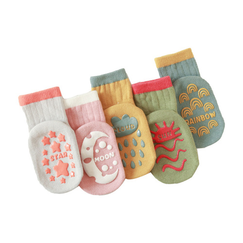 Spring and Autumn Baby Floor Socks Children's Socks Cartoon Weather Pattern Dotted Anti-Slip Socks Medium Tube Toddler Socks