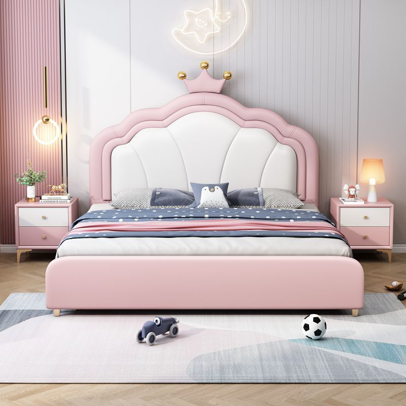 Solid Wood Leather Soft Bag Princess Children's Bed Girl Single and Double Bed Pink Crown Bed Girl