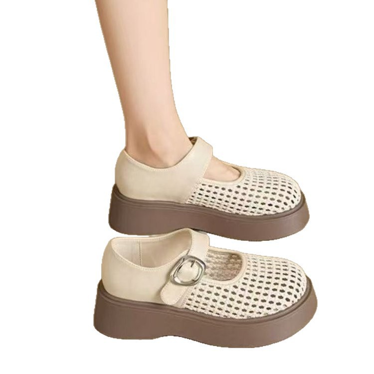 Retro estilo hueco zapatos de mujer de altura 2026 verano nuevo estilo francés transpirable cómodo zapatos de una sola