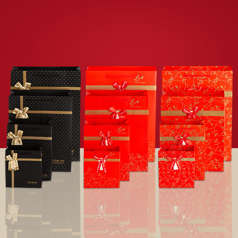 纸袋蝴蝶结款高级感服装店纸袋节日礼品袋珠宝首饰包装袋手提袋