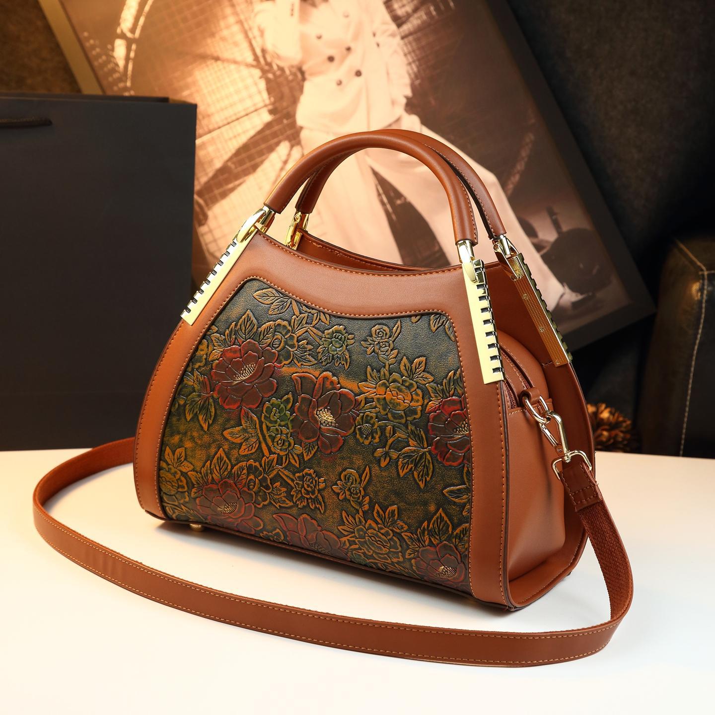 Túi tote vải nữ cỡ lớn phong cách retro họa tiết Trung Quốc — Cà phê Brown, màu xanh đậm