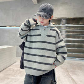 冬季中大男童毛衣冬装新童装儿童男孩半拉链高领条纹百搭针织衫潮