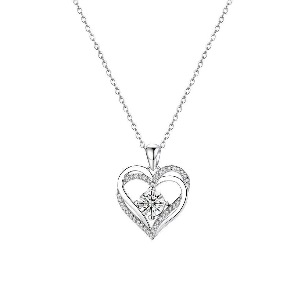Love Eternal Heart Necklace for Women Birthday Gift Valentine's Day Pendant Jewelry Gold Blue Diamond detail image 10